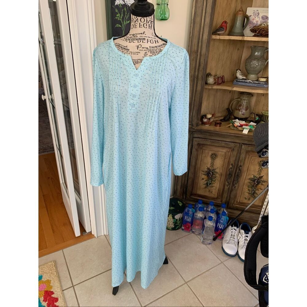 Light Blue Long Sleeve Cotton Nightgown